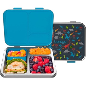 image:imageBentgo Kids Prints Stainless Steel LeakResistant 3Compartment Lunch Box  For Kids 3 Bonus Silicone Container Durable OdorFree DishwasherSafe PFAS amp BPAFree SharkDinosaur