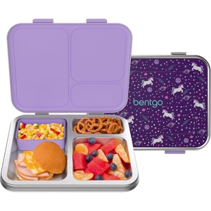 image:imageBentgo Kids Prints Stainless Steel LeakResistant 3Compartment Lunch Box  For Kids 3 Bonus Silicone Container Durable OdorFree DishwasherSafe PFAS amp BPAFree SharkUnicorn