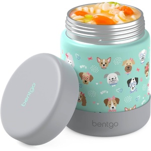 image:imageBentgo Kids Stainless Steel LeakProof Food Jar for Hot or Cold Food  11 fl oz Double Insulated Container with Removable Silicone Bumper Dishwasher Safe Easy Open Lid Ages 3 Cowgirl DreamsPuppy Love