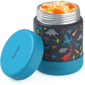 image:imageBentgo Kids Stainless Steel LeakProof Food Jar for Hot or Cold Food  11 fl oz Double Insulated Container with Removable Silicone Bumper Dishwasher Safe Easy Open Lid Ages 3 Cowgirl DreamsDinosaur