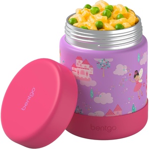 image:imageBentgo Kids Stainless Steel LeakProof Food Jar for Hot or Cold Food  11 fl oz Double Insulated Container with Removable Silicone Bumper Dishwasher Safe Easy Open Lid Ages 3 Cowgirl DreamsFairies