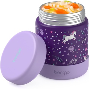 image:imageBentgo Kids Stainless Steel LeakProof Food Jar for Hot or Cold Food  11 fl oz Double Insulated Container with Removable Silicone Bumper Dishwasher Safe Easy Open Lid Ages 3 Cowgirl DreamsUnicorn