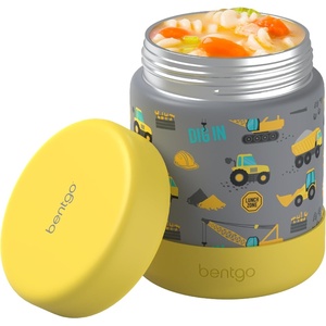 image:imageBentgo Kids Stainless Steel LeakProof Food Jar for Hot or Cold Food  11 fl oz Double Insulated Container with Removable Silicone Bumper Dishwasher Safe Easy Open Lid Ages 3 Cowgirl DreamsConstruction Trucks