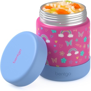image:imageBentgo Kids Stainless Steel LeakProof Food Jar for Hot or Cold Food  11 fl oz Double Insulated Container with Removable Silicone Bumper Dishwasher Safe Easy Open Lid Ages 3 Cowgirl DreamsRainbows and Butterflies