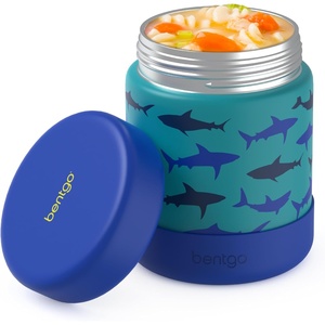 image:imageBentgo Kids Stainless Steel LeakProof Food Jar for Hot or Cold Food  11 fl oz Double Insulated Container with Removable Silicone Bumper Dishwasher Safe Easy Open Lid Ages 3 Cowgirl DreamsShark