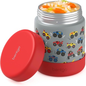 image:imageBentgo Kids Stainless Steel LeakProof Food Jar for Hot or Cold Food  11 fl oz Double Insulated Container with Removable Silicone Bumper Dishwasher Safe Easy Open Lid Ages 3 Cowgirl DreamsTrucks