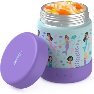 image:imageBentgo Kids Stainless Steel LeakProof Food Jar for Hot or Cold Food  11 fl oz Double Insulated Container with Removable Silicone Bumper Dishwasher Safe Easy Open Lid Ages 3 Cowgirl DreamsSea Life