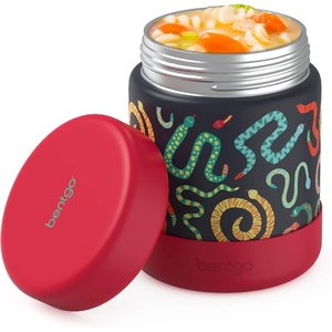 image:imageBentgo Kids Stainless Steel LeakProof Food Jar for Hot or Cold Food  11 fl oz Double Insulated Container with Removable Silicone Bumper Dishwasher Safe Easy Open Lid Ages 3 Cowgirl DreamsSssnakes