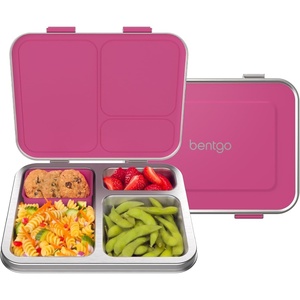 image:imageBentgo Kids Stainless Steel LeakResistant Lunch Box 3 Compartments  Bonus Silicone Container PFAS amp BPAFree OdorResistant Dishwasher Safe Ages 3 GreenFuchsia