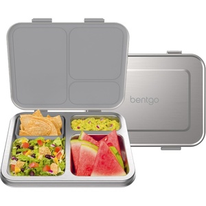 image:imageBentgo Kids Stainless Steel LeakResistant Lunch Box 3 Compartments  Bonus Silicone Container PFAS amp BPAFree OdorResistant Dishwasher Safe Ages 3 GreenSilver