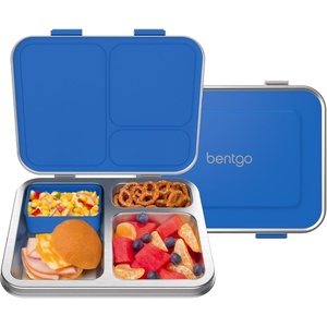 image:imageBentgo Kids Stainless Steel LeakResistant Lunch Box 3 Compartments  Bonus Silicone Container PFAS amp BPAFree OdorResistant Dishwasher Safe Ages 3 GreenBlue