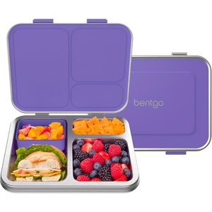 image:imageBentgo Kids Stainless Steel LeakResistant Lunch Box 3 Compartments  Bonus Silicone Container PFAS amp BPAFree OdorResistant Dishwasher Safe Ages 3 GreenPurple