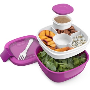 image:imageBentgo Salad Container Lunch Bowl with 4Compartment Toppings Tray 54 oz  LeakProof Dressing Container Reusable Fork BPAFree Microwave amp Dishwasher Safe GrayPurple