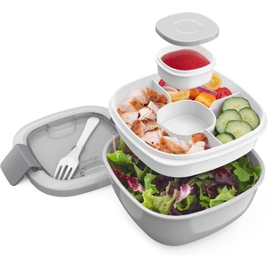 image:imageBentgo Salad Container Lunch Bowl with 4Compartment Toppings Tray 54 oz  LeakProof Dressing Container Reusable Fork BPAFree Microwave amp Dishwasher Safe GrayGray