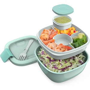 image:imageBentgo Salad Container Lunch Bowl with 4Compartment Toppings Tray 54 oz  LeakProof Dressing Container Reusable Fork BPAFree Microwave amp Dishwasher Safe GrayCoastal Aqua
