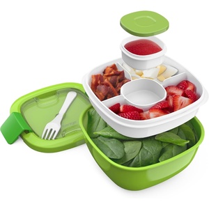 image:imageBentgo Salad Container Lunch Bowl with 4Compartment Toppings Tray 54 oz  LeakProof Dressing Container Reusable Fork BPAFree Microwave amp Dishwasher Safe GrayGreen