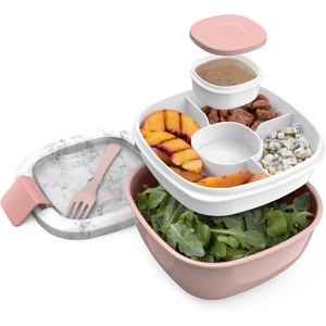 image:imageBentgo Salad Container Lunch Bowl with 4Compartment Toppings Tray 54 oz  LeakProof Dressing Container Reusable Fork BPAFree Microwave amp Dishwasher Safe GrayBlush Marble