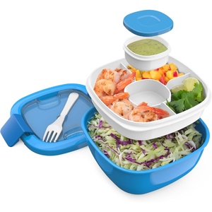 image:imageBentgo Salad Container Lunch Bowl with 4Compartment Toppings Tray 54 oz  LeakProof Dressing Container Reusable Fork BPAFree Microwave amp Dishwasher Safe GrayBlue