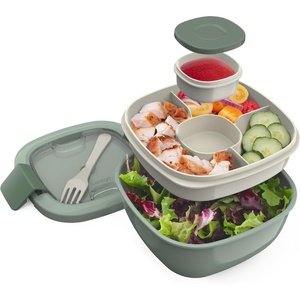 image:imageBentgo Salad Container Lunch Bowl with 4Compartment Toppings Tray 54 oz  LeakProof Dressing Container Reusable Fork BPAFree Microwave amp Dishwasher Safe GrayKhaki Green