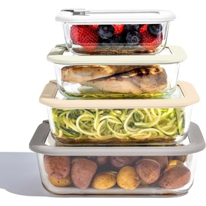 image:imageBentgo Signature Glass Food Storage Containers with Lids 8 Piece Set  LeakProof Airtight Borosilicate Glass PFAS amp BPAFree Microwave Oven Freezer amp DishwasherSafe Desert SageWhite Stone