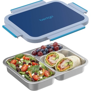 image:imageBentgo Stainless Steel Lunch Box LeakProof 3 Compartments 43 Cups  188 Stainless Steel Tray EasyOpen Clips PFAS amp BPAFree TopRack Dishwasher Safe Ages 3 Gray LeafNavy