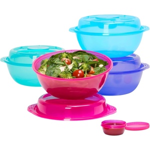 image:imageBentgo Easyboxes SaladtoGo Containers  8Piece Set 4 Bowls LeakProof Dressing Cups BuiltIn amp 4 Fitted Lids Seal in Freshness ReusableBPAFree for Salad Pasta amp Cereal Jewel BrightsJewel Brights