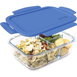 image:imageBentgo Glass Lunch Box LeakProof 3Compartment 5Cup Capacity  Meal Prep Portion Control Microwave Oven Freezer amp TopRack Dishwasher Safe GrayBlue