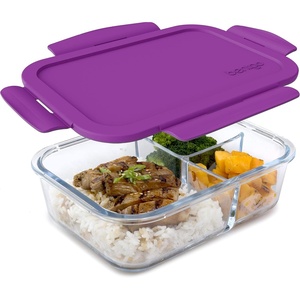 image:imageBentgo Glass Lunch Box LeakProof 3Compartment 5Cup Capacity  Meal Prep Portion Control Microwave Oven Freezer amp TopRack Dishwasher Safe GrayPurple