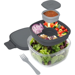 image:imageBentgo Glass Salad Container  76Cup Salad Bowl with Airtight Lid LeakProof Sauce Container 4Compartment Bento Tray amp Reusable Fork  BPAFree for Meal Prep Office amp More Black OnyxDark Gray