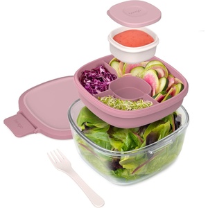 image:imageBentgo Glass Salad Container  76Cup Salad Bowl with Airtight Lid LeakProof Sauce Container 4Compartment Bento Tray amp Reusable Fork  BPAFree for Meal Prep Office amp More Black OnyxRose