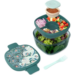 image:imageBentgo Glass Salad Container  76Cup Salad Bowl with Airtight Lid LeakProof Sauce Container 4Compartment Bento Tray amp Reusable Fork  BPAFree for Meal Prep Office amp More Black OnyxFloral Maximalist  Sea