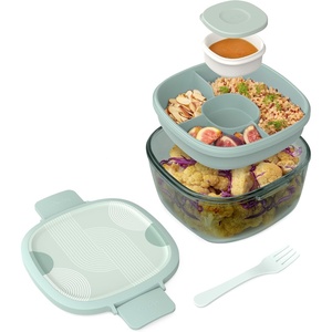 image:imageBentgo Glass Salad Container  76Cup Salad Bowl with Airtight Lid LeakProof Sauce Container 4Compartment Bento Tray amp Reusable Fork  BPAFree for Meal Prep Office amp More Black OnyxMod Curve  Serene Green