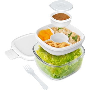 image:imageBentgo Glass Salad Container  76Cup Salad Bowl with Airtight Lid LeakProof Sauce Container 4Compartment Bento Tray amp Reusable Fork  BPAFree for Meal Prep Office amp More Black OnyxWhite
