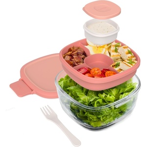 image:imageBentgo Glass Salad Container  76Cup Salad Bowl with Airtight Lid LeakProof Sauce Container 4Compartment Bento Tray amp Reusable Fork  BPAFree for Meal Prep Office amp More Black OnyxCoral