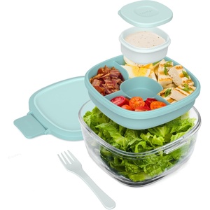 image:imageBentgo Glass Salad Container  76Cup Salad Bowl with Airtight Lid LeakProof Sauce Container 4Compartment Bento Tray amp Reusable Fork  BPAFree for Meal Prep Office amp More Black OnyxCoastal Seaglass