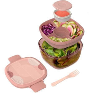image:imageBentgo Glass Salad Container  76Cup Salad Bowl with Airtight Lid LeakProof Sauce Container 4Compartment Bento Tray amp Reusable Fork  BPAFree for Meal Prep Office amp More Black OnyxMod Curve  Desert Rose