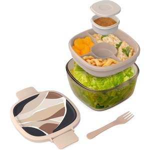 image:imageBentgo Glass Salad Container  76Cup Salad Bowl with Airtight Lid LeakProof Sauce Container 4Compartment Bento Tray amp Reusable Fork  BPAFree for Meal Prep Office amp More Black OnyxInky Abstract  Neutrals