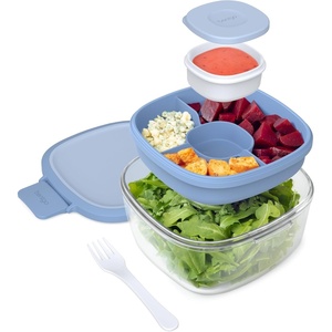 image:imageBentgo Glass Salad Container  76Cup Salad Bowl with Airtight Lid LeakProof Sauce Container 4Compartment Bento Tray amp Reusable Fork  BPAFree for Meal Prep Office amp More Black OnyxLight Blue