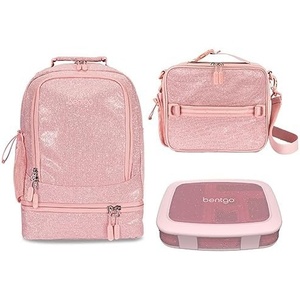 image:imageBentgo Kids 5Compartment Lunch Box Set With Insulated Lunch Bag and 2in1 Backpack amp Insulated Lunch Bag Glitter Edition  Petal Pink
