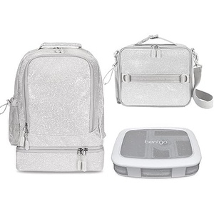 image:imageBentgo Kids 5Compartment Lunch Box Set With Insulated Lunch Bag and 2in1 Backpack amp Insulated Lunch Bag Glitter Edition  Silver