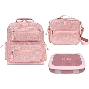 image:imageBentgo Kids 5Compartment Lunch Box Set With Insulated Lunch Bag and Lightweight 14 Kids Backpack Glitter Edition  Petal Pink