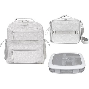 image:imageBentgo Kids 5Compartment Lunch Box Set With Insulated Lunch Bag and Lightweight 14 Kids Backpack Glitter Edition  Silver
