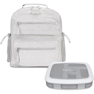 image:imageBentgo Kids 5Compartment Lunch Box Set With Lightweight 14 Kids Backpack Glitter Edition  Silver