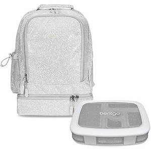 image:imageBentgo Kids 5Compartment Lunch Box With Kids 2in1 Backpack amp Insulated Lunch Bag Glitter Edition  Silver