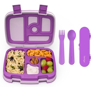 image:imageBentgo Kids Bento Lunch Box 5Compartment LeakProof Kids Utensils  DropProof Removable Tray Microwave Freezer amp Dishwasher Safe BPAFree Purple