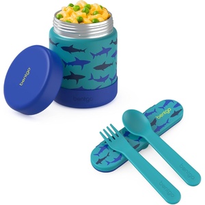 image:imageBentgo Kids Stainless Steel Food Jar and Reusable Plastic Utensils Set Sharks