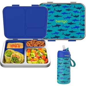 image:imageBentgo Kids Stainless Steel Lunch Box and Water Bottle Set Sharks