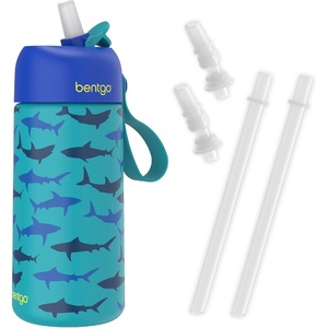 image:imageBentgo Kids Stainless Steel Water Bottle Replacement Straws Set  LeakProof Vacuum Insulated 188 Stainless Steel BPAFree 15 oz Sharks