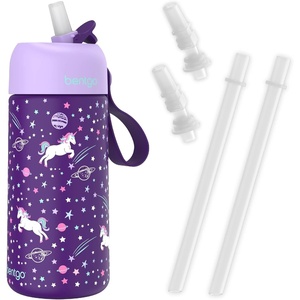 image:imageBentgo Kids Stainless Steel Water Bottle Replacement Straws Set  LeakProof Vacuum Insulated 188 Stainless Steel BPAFree 15 oz Unicorn
