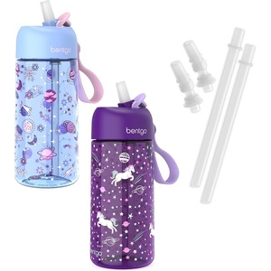 image:imageBentgo Kids Water Bottle 2Pack Replacement Straws Set 15 oz  LeakProof BPAFree Tritan ShatterResistant TopRack Dishwasher Safe UnicornLavender Galaxy